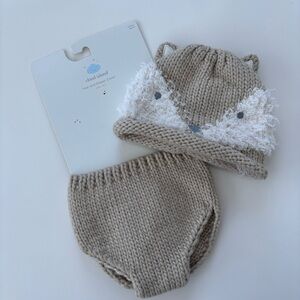 Cloud Island TAN Hat and Diaper Cover Set OSFM Baby 0-12 Months Knit Crochet